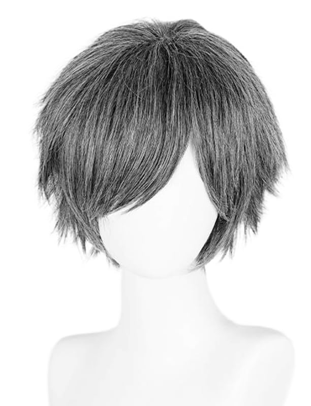 LABEAUTÉ Short Turquoise Anime Cosplay Wig Male Men Anime Layered Unisex Heat Resistant Hair Wig with Bangs for Party and Halloween for Gift + Free Cap