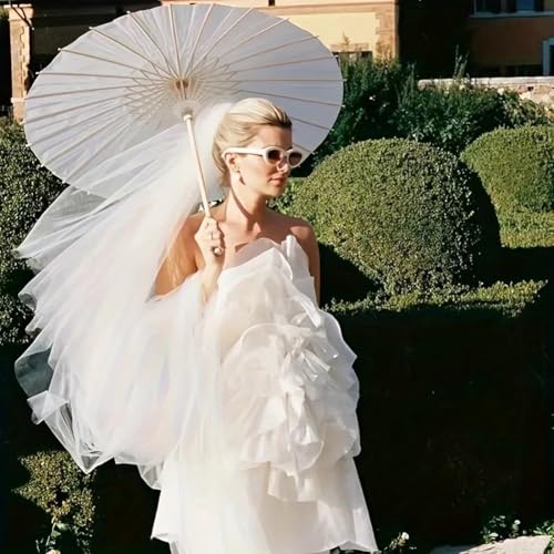 Sombrilla de papel de 40 cm blanca para solucionar fondos sosos en fotos de bodas 5