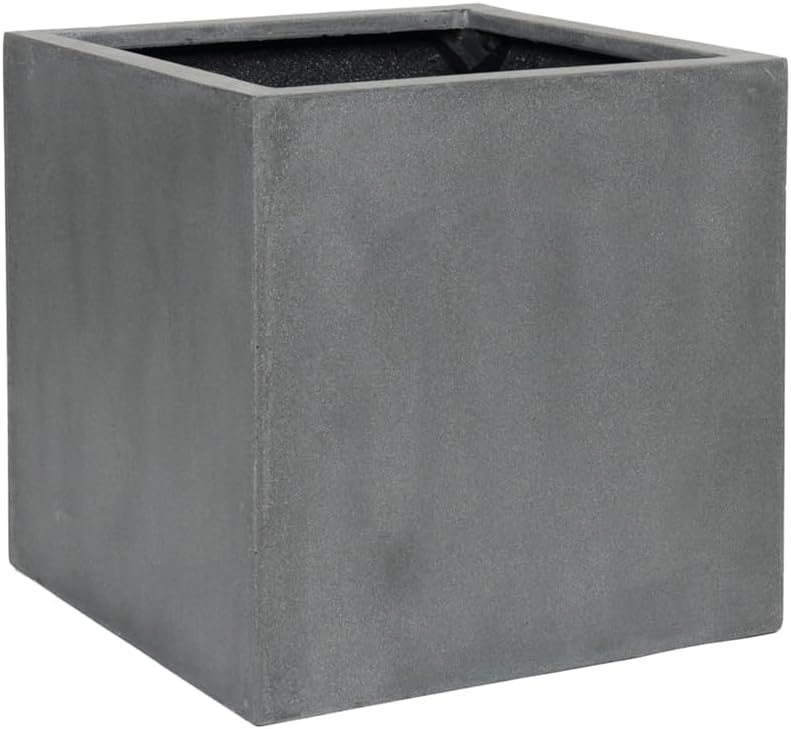 Elegant Fiberstone Cube Planter Grey Pot - Square Planter 16x16x16 - Indoor Outdoor