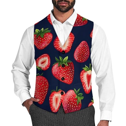 Strawberry Men's Suit Vest Slim Fit Business Dress Party Pattern Waistcoat Vest Top