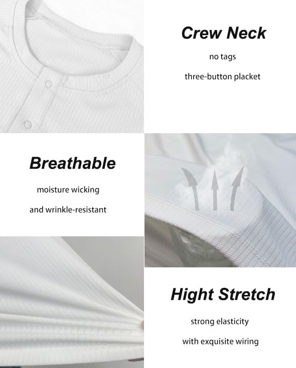 Men's Slim Fit Muscle Henley Shirts Stretch Long & Short Sleeve T-Shirt Bodybuilding Workout Gym Ribbed Knit Shirt - Image 4