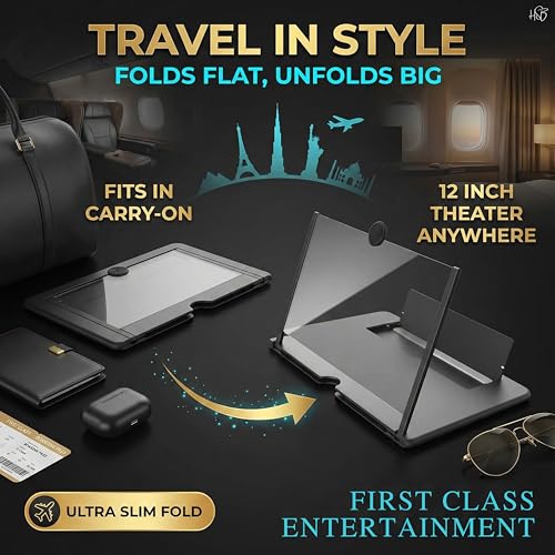 Image of Drumstone 12 Inch Mobile Screen Magnifier with Foldable Stand, Portable Smartphone Screen Enlarger for Movies, Videos & Gaming, HD Zoom Display, Hands-Free Phone Viewer (Black)