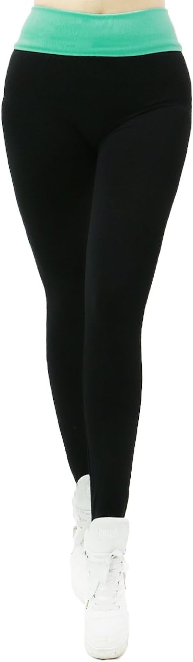 Womens Active Comfy Super Stretch Fitted Style Color Band Waist Leggings