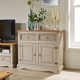 Corona Grey Storage Cupboard Solid Pine 2 Drawer 2 Door Wooden Mexican Cabinet