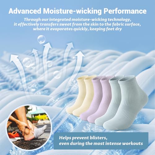 Image of Arch Compression Athletic Socks - 6 Pairs for Women, Moisture Wicking with 95% Cotton, Seamless Toe for Secure Fit
