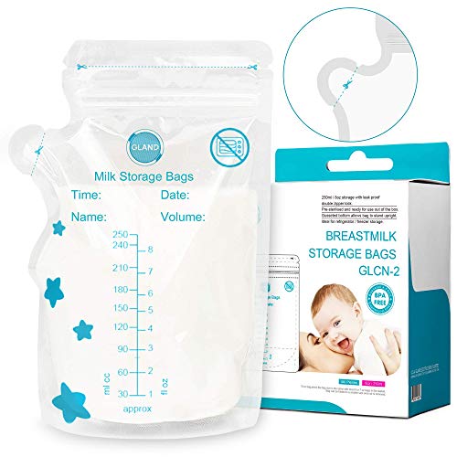 GLAND Breastmilk Storage Bags Easy Pour Spout 100 Count, Pre-Sterilized BPA Free Ready