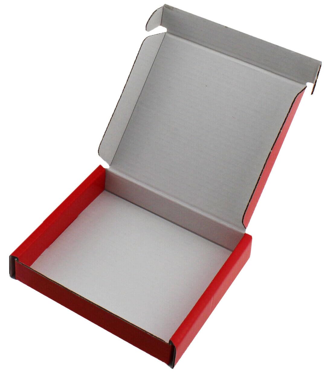 MEG4TEC 200 Pack Red Satin Cardboard Shipping Boxes - Mini C7 (10cm x 10cm x 2cm) Large Letter Cardboard Box