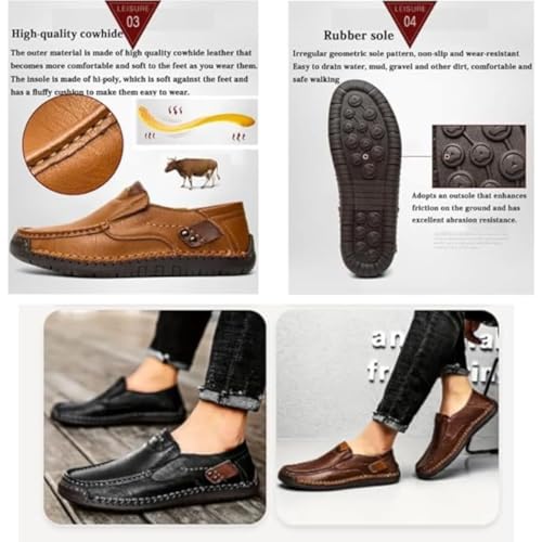 Mens Handmade Genuine Leather Loafers, Dress Oxford Classic Moccasins, Breathable Non Slip Soft Bottom Casual Driving Shoes3