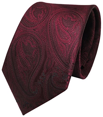 TigerTie Seidenkrawatte rot weinrot schwarz paisley - Krawatte 100% Seide
