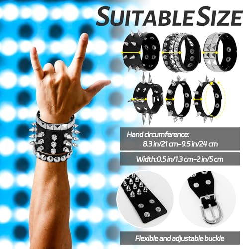 Punk Studded Bracelet Goth Bracelet Leather Rivets Spike Bracelets Cuff Adjustable Metal Wristband Gothic Accessories2