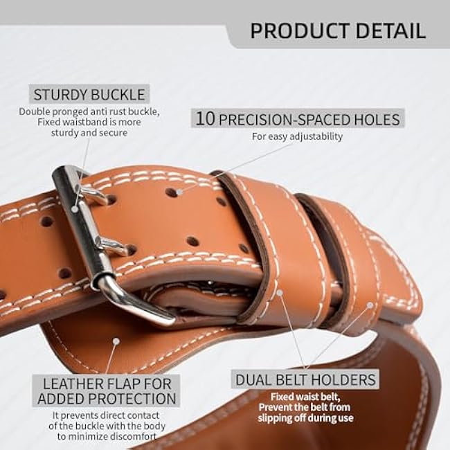 Genuine Leather Weight Lifting Belt, 4¡±& 6¡± Padded Lumbar Back Support, 10 Adjustable Holes, Gym Weight Belt Ideal for Deadlift, Powerlifting, Bodybuilding and Squat