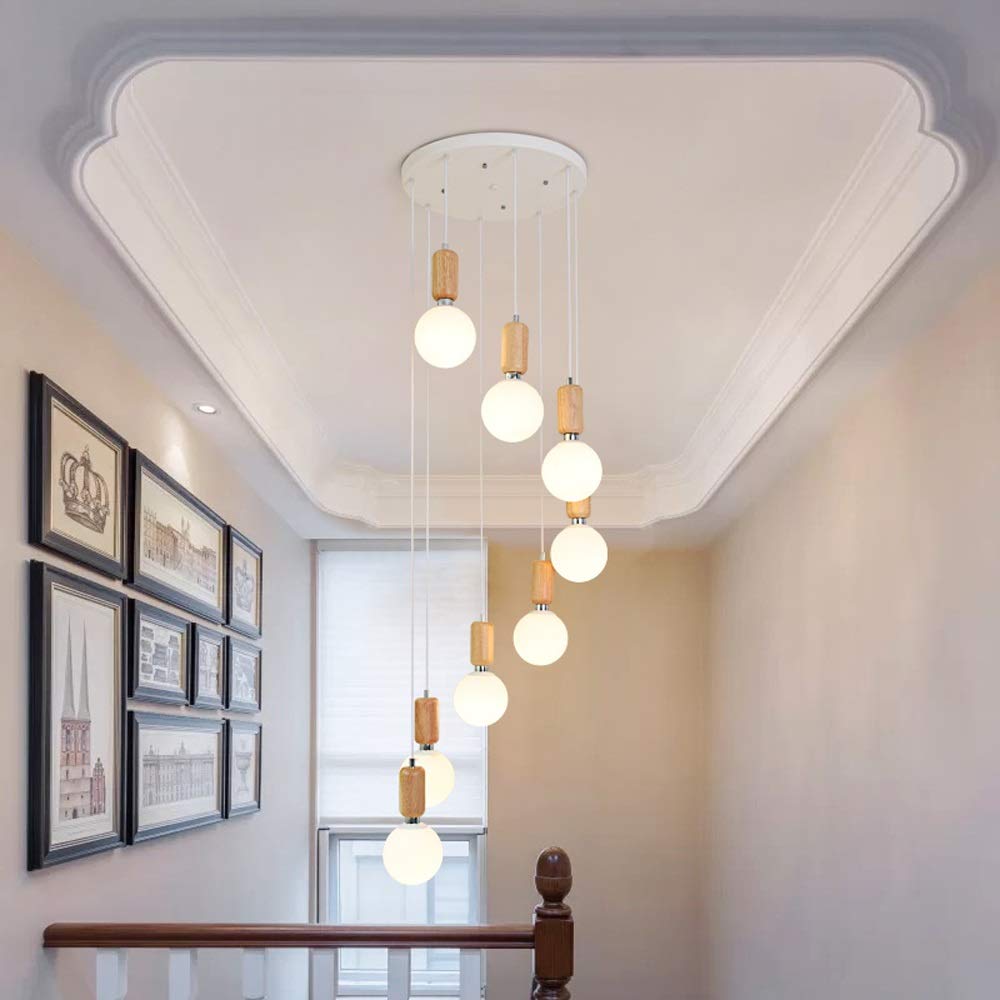 Lustre suspension boules de verre blanc pour escalier et villa - 6