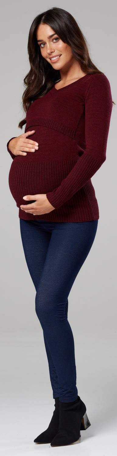 Happy Mama.Premaman L'Allattamento al Seno Maglione Manica Lunga V Collo.454p (Cremisi, IT 40/42, S/M)