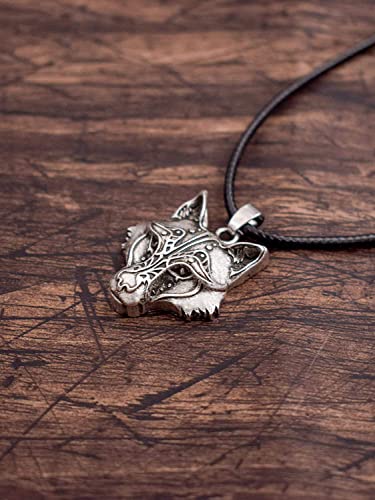 Haquil Wolf Necklace, Viking Wolf Head Pendant, Faux Leather Cord, Wolf Jewelry Gift For Men, Wolf Gifts Wolf Stuff #TOP2