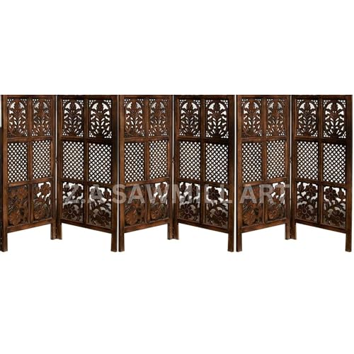 Image of Wooden Partition for Living Room, Privacy Divider, Wooden Room Separator, Divider for Office, Partition for Puja Room, (Mix Frame Design - Brown) (4 Feet - 6 Panels)