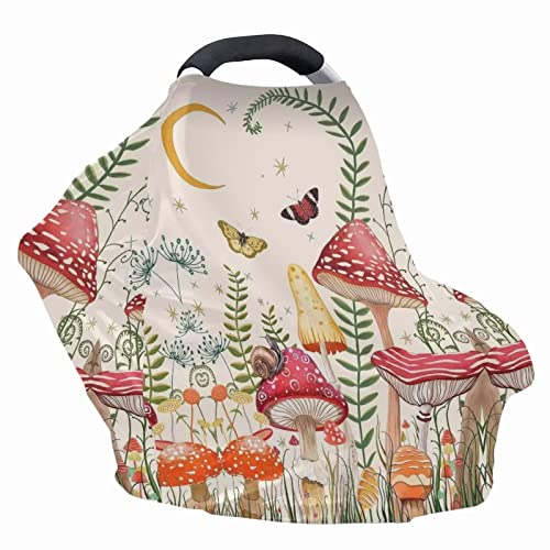 Image of ZFRXIGN Butterfly Mushroom Baby Car Seat Covers for Boys Girls Gifts Nursing Cover, Shopping Cart, High Chair, and Breastfeeding Cover Soft, Stretchy Scarf Moon