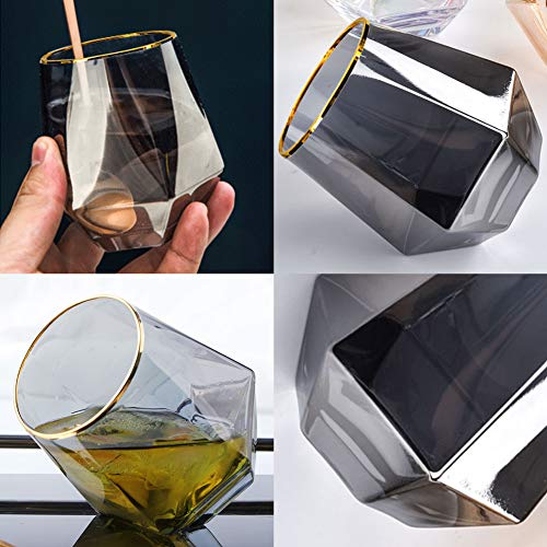 Diamond Whiskey Glasses, 4 Pcs Rocks Glasses Gold Banded Cocktail Drinkware For Rum, Scotch Or Wine Glasses, Tumblers Old Fashion Elegant Glass Unique Christmas New Year Father's Day Gifts (Gray) #TOP1