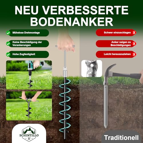 SCHINTILLO Verbessert Sturmband Markise & Vorzelt für Thule&Fiamma, Sturmsicherung Vorzelt Wohnmobil Zubehör mit 37CM Spiralförmige Bodenanker, Einbau Einfach
