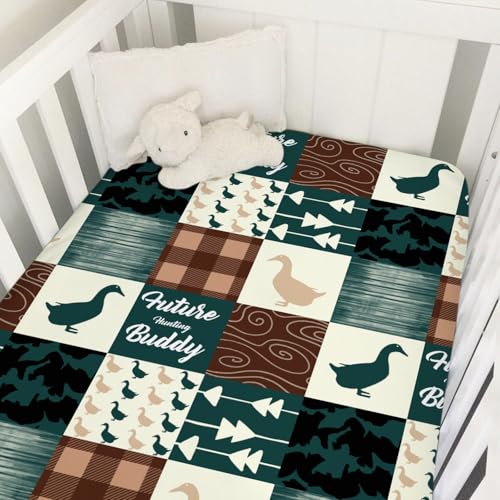 Image of Duck Hunting Baby Crib Sheets 52''x28'' Mallard Ducks Snug Fitted Crib Mattress Cover for Boy Girl Wild Ducks Camouflage Soft Baby Bed Sheets for Standard Crib and Toddler Mattress