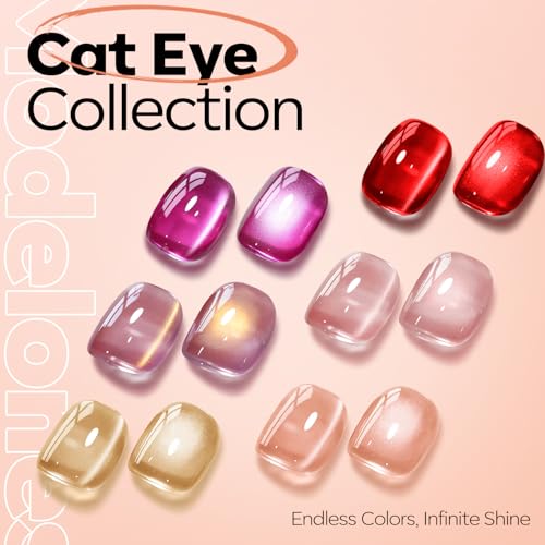 Image of modelones Nude Cat Eye Gel Nail Polish Nude Gel Polish Jelly Glass with Magnet Holographic Glitter Shimmer Translucent Sheer Color Magnetic Nail Polish 15 ML