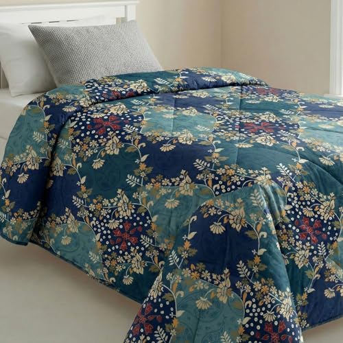 Image of Mafatlal 120 GSM Ultrasonic Reversible Microfiber Comforter Single | 90 x 60 Inches | Razai for Summer | Twin Bed | Ocean Blue