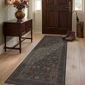 2x5 Small Runner Rug for Kitchen - Non Slip Brown Throw Rugs for Entryway, Laundry, Bathroom, Southwestren Floral Cabin Bedroom, Hallway Thin Stain Resistant Carpet