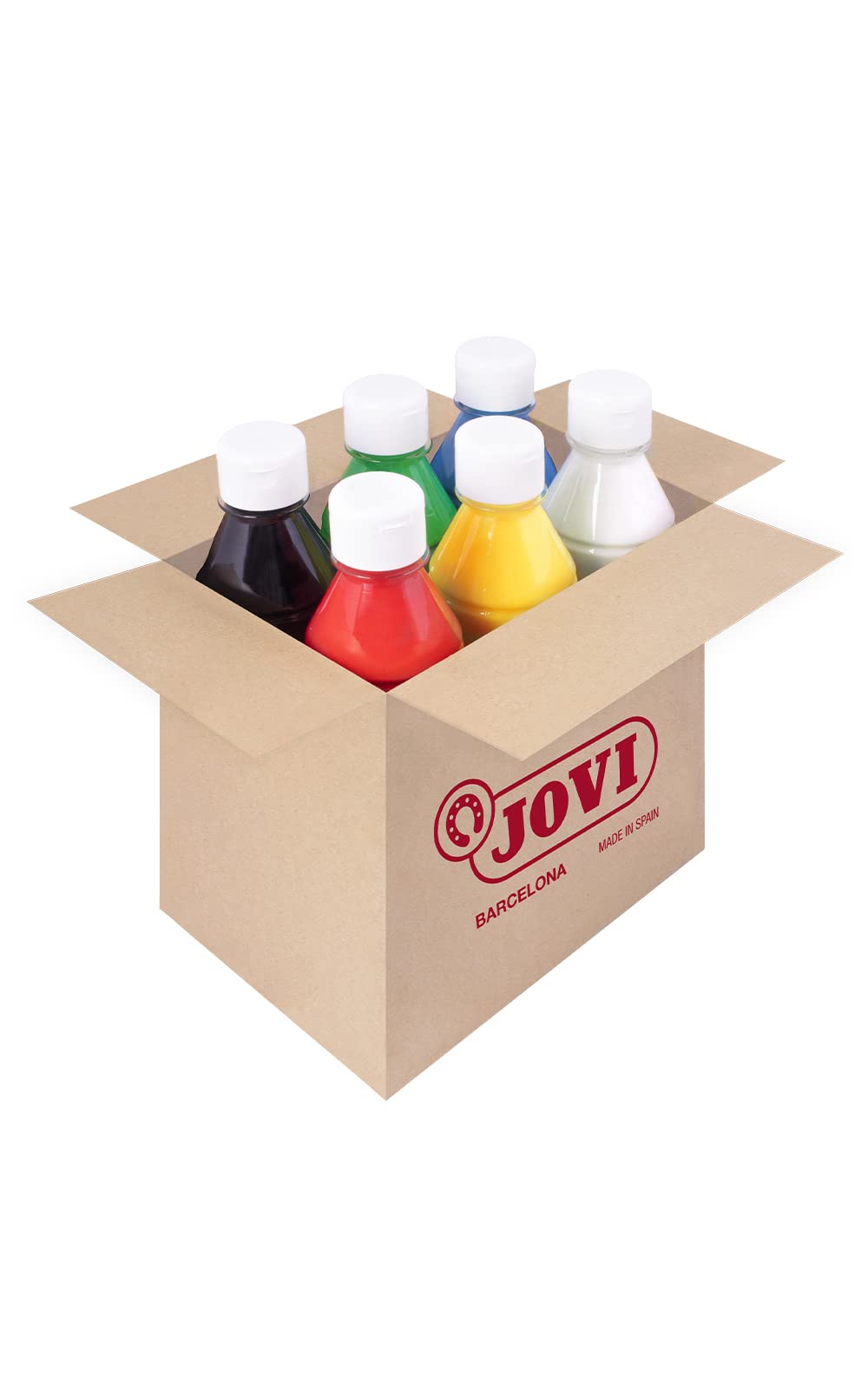 Jovi - Témpera líquida 6 botes de 250ml, colores primarios, formato escolar | fácil de lavar, ideal para uso escolar
