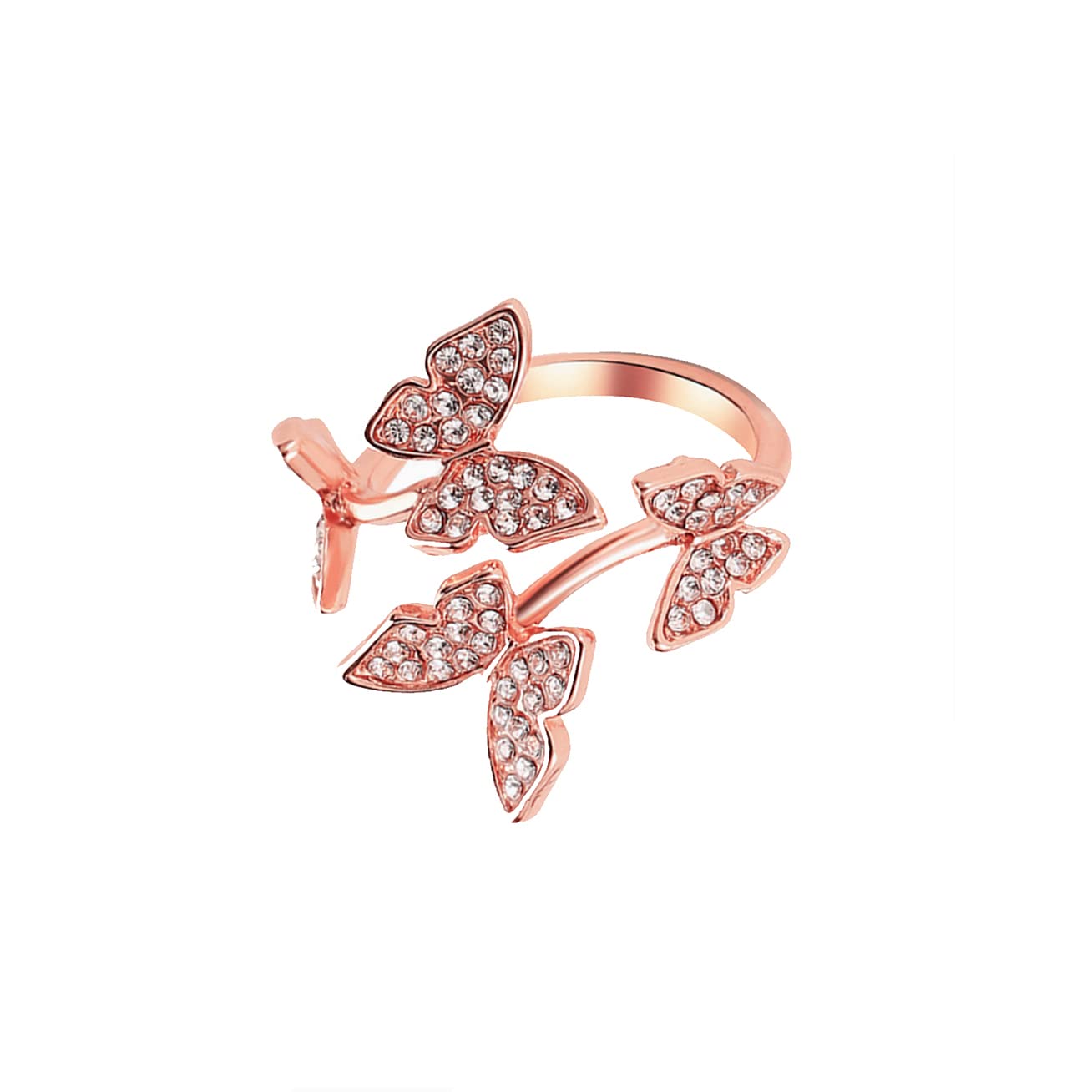 Crystal Butterfly Ring Silver Tone Adjustable Finger Women