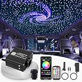 SUNKENET 16W Twinkle Starlight Headliner Kit, 550pcs*0.03in*9.8ft Fiber Optic Strands Bluetooth APP/Remote/Music Control, RGBW Car Star Ceiling Light Kit+Adapter+Car Use Plug for Car/Home/Theater