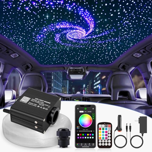 SUNKENET 16W Twinkle Starlight Headliner Kit, 550pcs*0.03in*9.8ft Fiber Optic Strands Bluetooth APP/Remote/Music Control, RGBW Car Star Ceiling Light Kit+Adapter+Plug for Car/Home/Theater