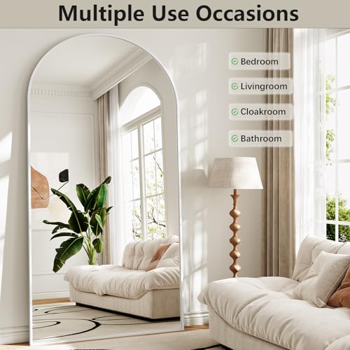 Image of Mirror Full Length, 78 inchx35 inch Oversized Arched Floor Full Length Mirror with Stand, Room Decor Big Full Body Floor Mirror with HD Tempered Glass Aluminum Frame for Bedroom Living Room, White