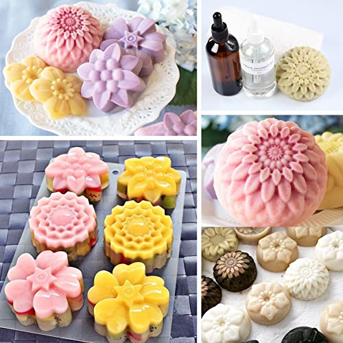 Image of Sakolla 2 Pack Silicone Soap Molds, 6 Cavities Different Flower Shapes Silicone Mold, Perfect Making for Soap, Lotion Bar, Bath Bombs (Pink + Blue)