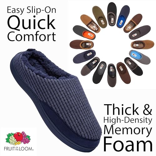 Fruit of the Loom Men's Memory Foam Slippers - Fleece Waffle Clog - Indoor/Outdoor, Pantuflas Machine Washable - Navy - EXTRA LARGE - image 2