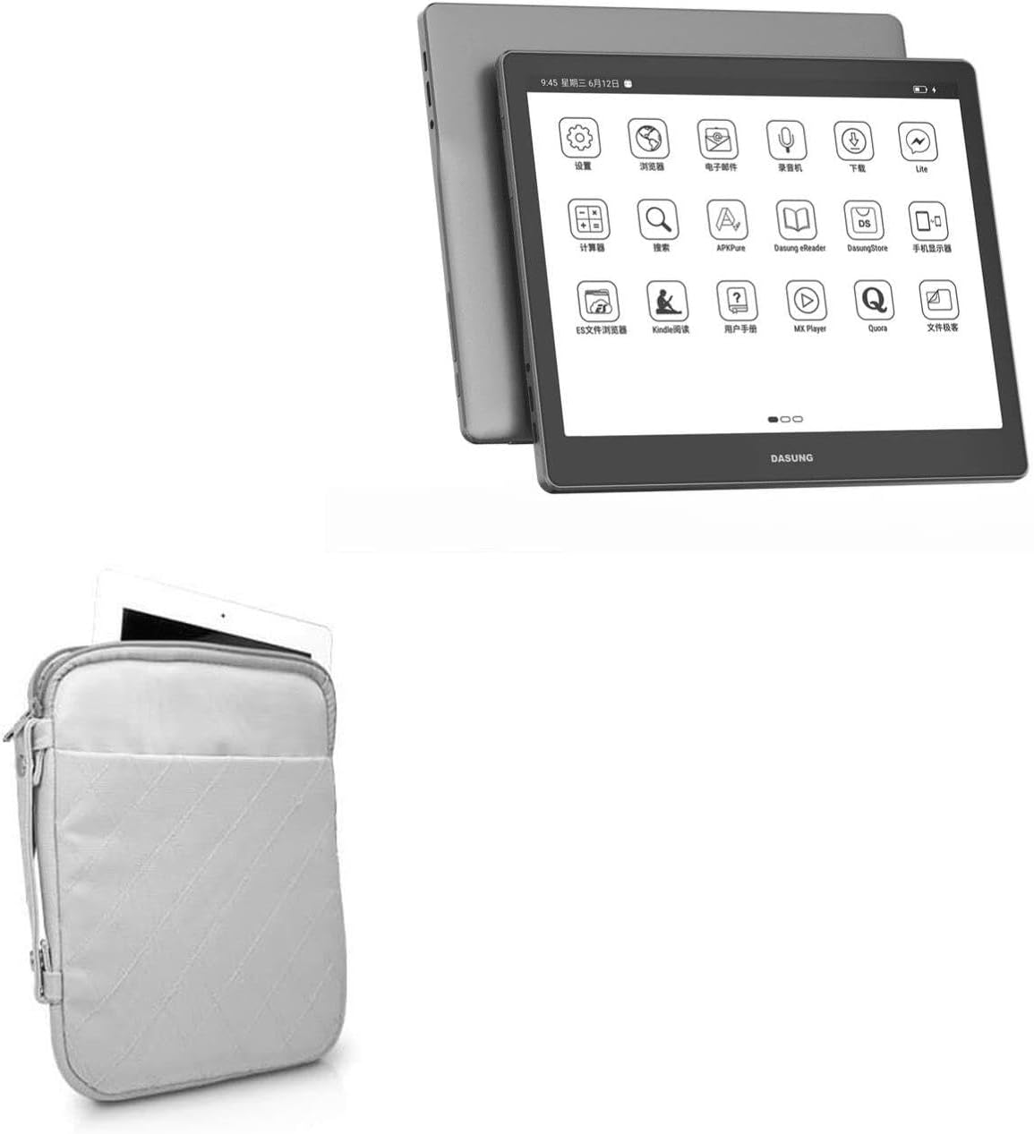 BoxWave Case Compatible with Dasung Not-eReader 103 (EP1030312) - Quilted Carrying Bag, Soft Synthetic Leather Cover w/Diamond Design - Cool Grey
