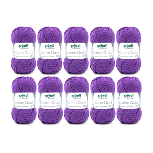 Gründl Cotton Quick Uni knitting/crochet yarn, 10 balls à 50 g (colourful yarn made of 100% cotton, OEKO-TEX certified