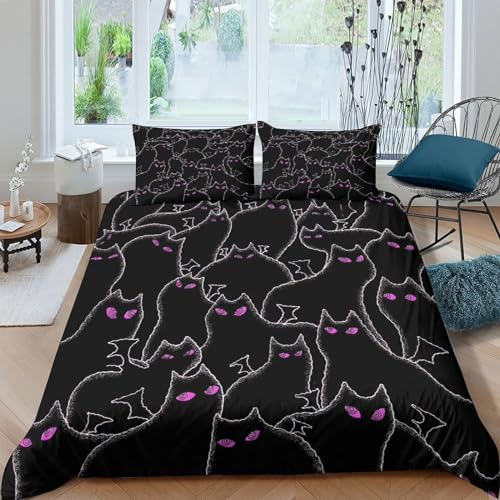 Housse de couette chat ailes du diable microfibre zippée parure 3 pièces