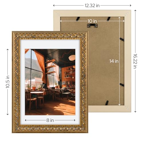 Image of Golden State Art, 10X14 Ornate Finish Photo Frame With White Mat for 8.5x11 Picture & Real Glass, Color: Bronze