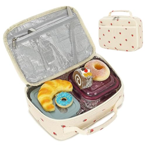 Genérico Bolso de Comidas Adorable, Bolso de Almuerzo Estético, Portátil Impermeable de Pana Reutilizable Térmico para Escuela Picnic Trabajo Playa Viajes Unisex Adultos Niños