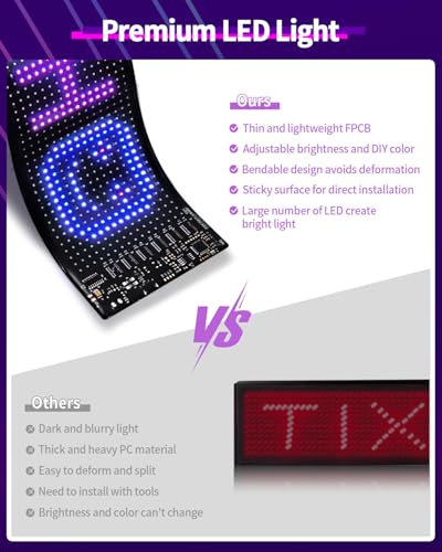 Image of Car Window LED Sign, Programmable LED Scrolling, Flexible Screen, Digital Display, App Control, Advertising LED Board with Remote Control, DIY Pattern Animation (Black, 3 x 7 Inch)