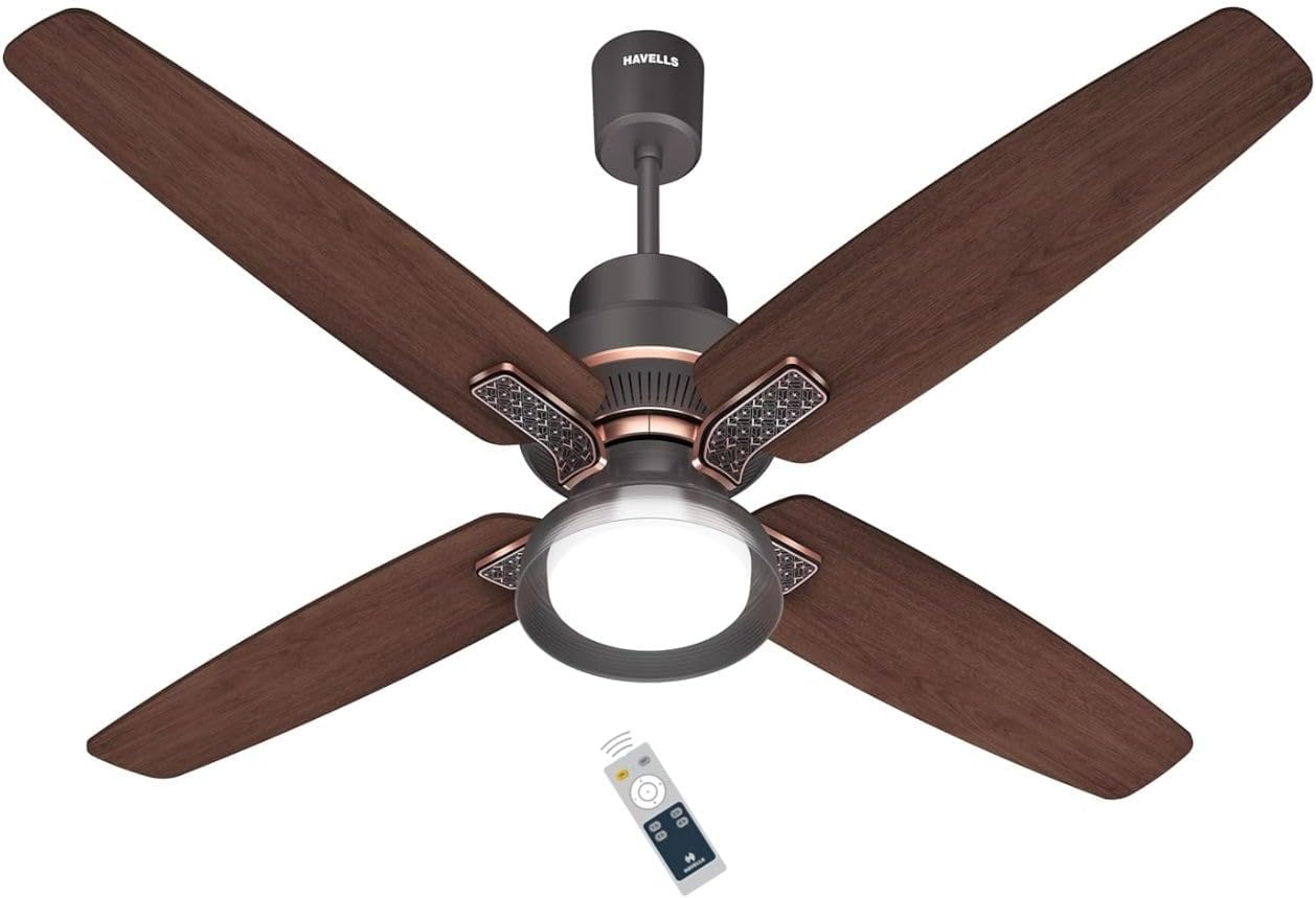 Havells 1320mm Albus Underlight Smartsense BLDC+ Ceiling Fan | Remote Controlled, High Air Delivery Fan | 5 Star Rated, Upto 60% Energy Saving, 2 Year Warranty | (Pack of 1, Smoke Brown Wood)