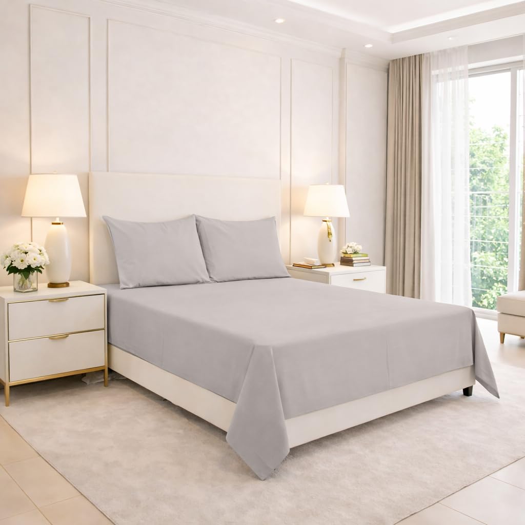 ARLINENS Polycotton Flat Sheets in Following Colours and Sizes: (SUPER KING, GREY)