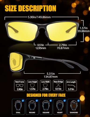 Image of BIRCEN Night Vision Glasses for Driving: Anti-Glare Metal Glasses for Men