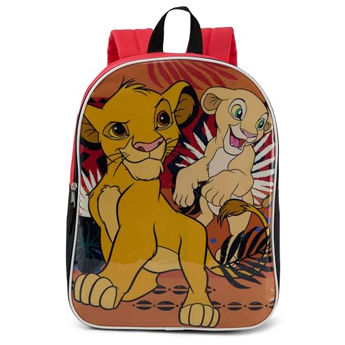Disney Mochila infantil do Rei Leão - Mochila infantil fofa e durável para meninos com alças acolchoadas e compartimento com zíper - Mochila infantil ideal para escola e viagem - 38 cm