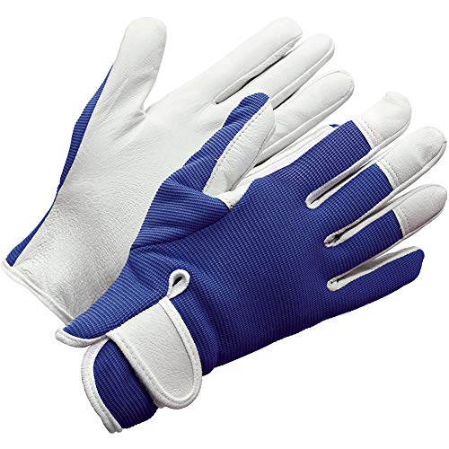 QEES Leather Gardening Gloves Women, Scratch Resistance Garden Working Gloves for Vegetable or Pruning Roses YLST18 (L, blue)
