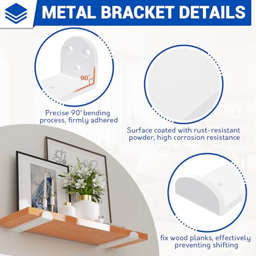 WELDUN 4 Pack Metal Scaffold Board Shelf Brackets 20 cm, Heavy Duty Wall Mounted Angle Shelving Brackets with Lips - Image 2