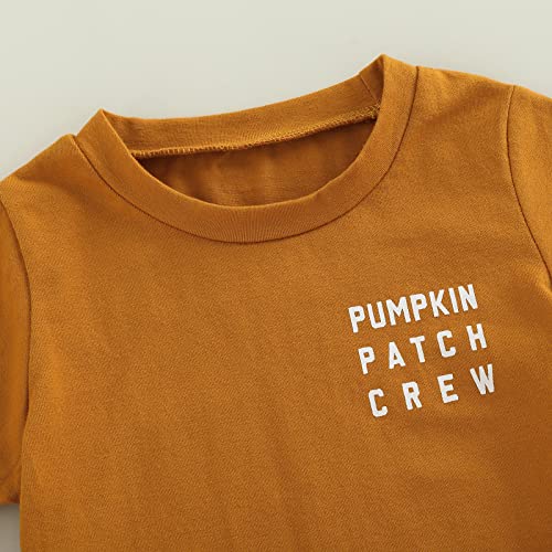 Image of Halloween Outfits for Kids Pumpkin Patch Crew Toddler Short Sleeve Tshirt Top Casual Set Little Boy Girl Cothes