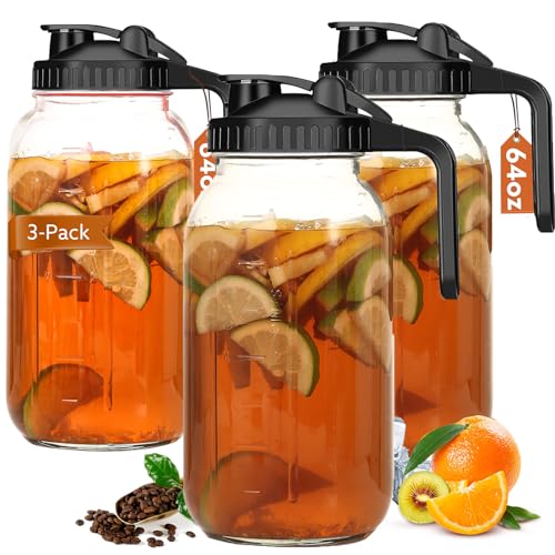 Image of Mihlapi Glass Pitcher with Lid, 64 OZ Mason Jar Pitcher Double Leak Proof, 2 Quart Breast Milk Storage Containers for Fridge, Wide Mouth Glass Jar for Sun Tea, Juice, Cold Brew Coffee