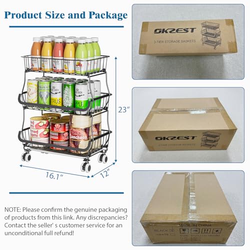 image for OKZEST 3-Tier Rolling Pantry Floor Organizer and Storage Cart with Whe