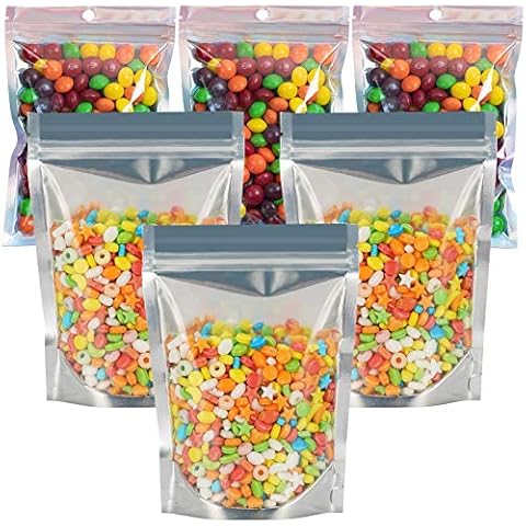Mylar Bags, 90 Pack 9 Sizes 7mil Mylar Bags for Food Storage, Resealable mylar ziplock bags, Stand Up Pouch Bags, Clear Front with Aluminum Foil Back, Zipper Bags with Gusset Bottom for Multipurpose Cover