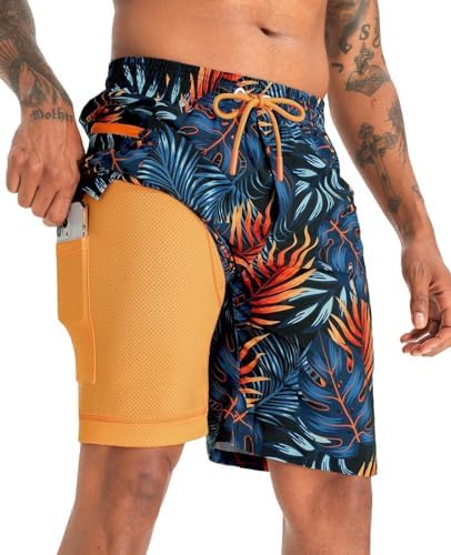 APTRO Men&#39;s Swim Trunks with Compression Liner 9&#34; Board Shorts with Zipper Pocket Bathing Suit Swimwear